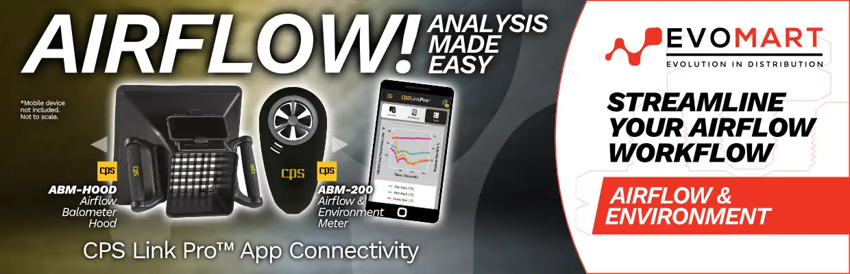 Images of the CPS ABM Hood ‘EasyHood’ and ABM 200 Airflow and Environment Meter with captions: Airflow analysis made easy. CPS Link Pro App connectivity. Streamline your airflow workflow. Airflow and environment.